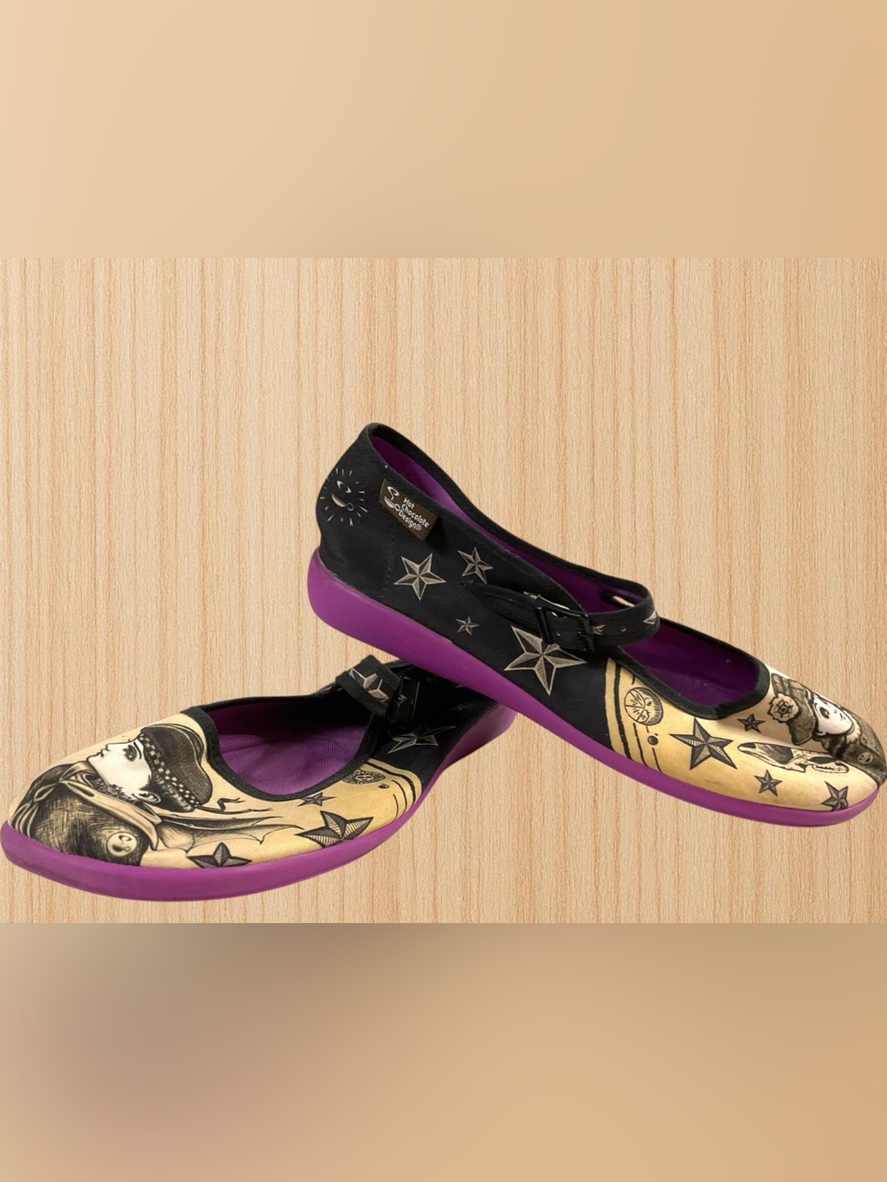 Hot Chocolate Design Nova & Orion Black & Purple Star Mary Jane Flats EU39/US 9